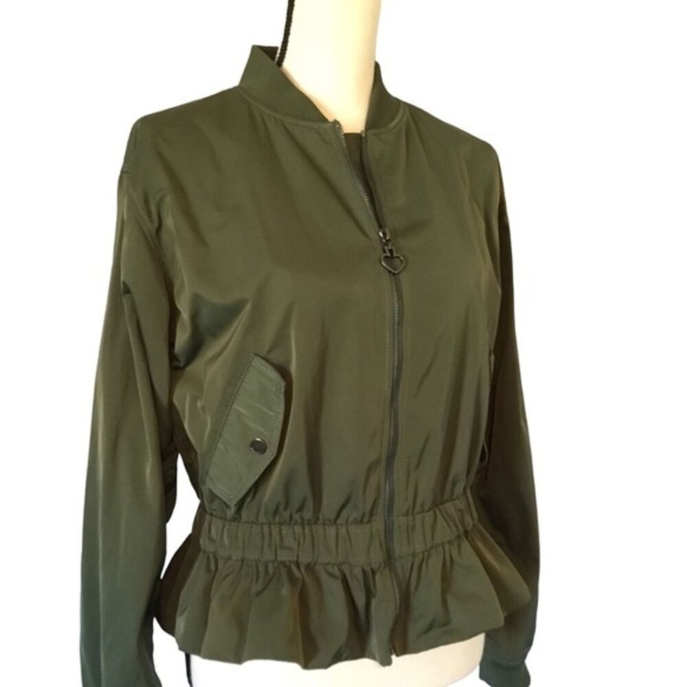 Kate Spade New York Full Zip Olive Green Bomber Jacket With Peplum Hem Size SM - Picture 6 of 10
